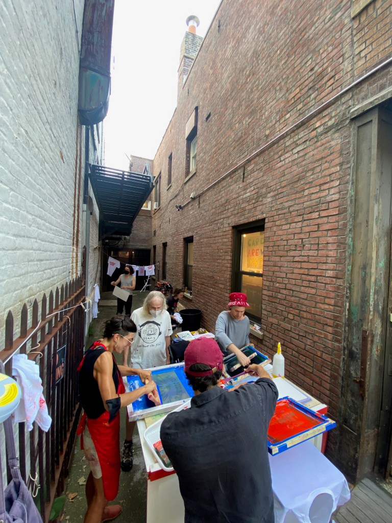 Printing on mobile cart outside of Interference Archive